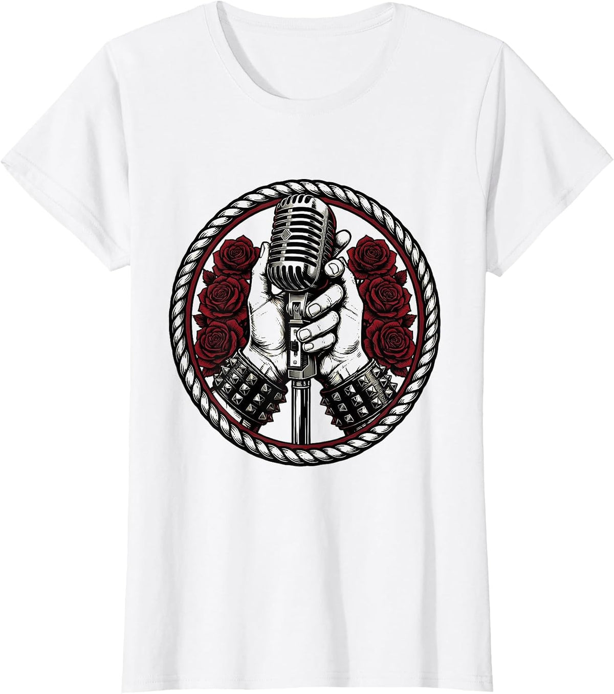 Emo Band Mic Grip Worn Wrist Cuffs Illustration T-Shirt - White