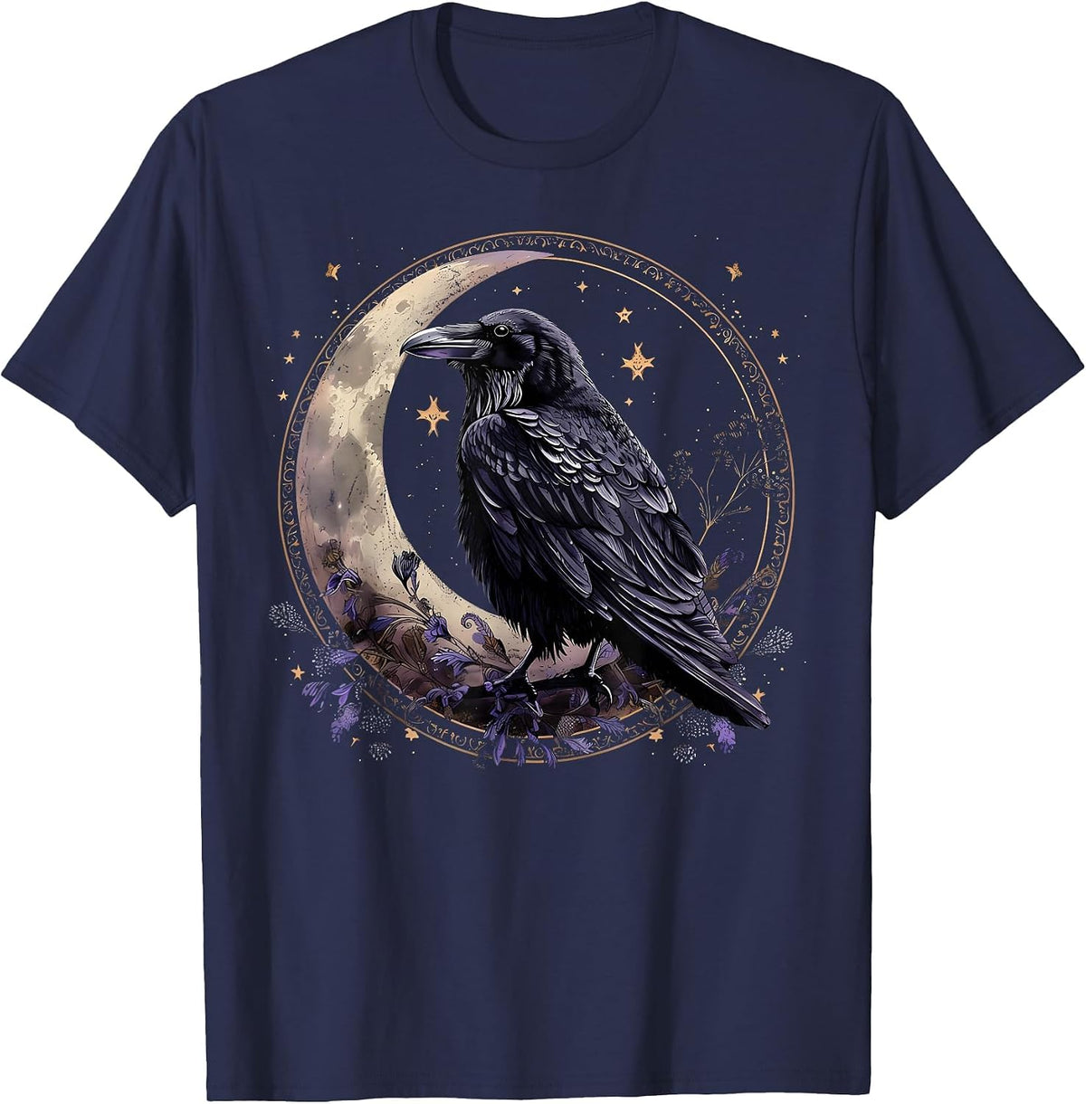 Whimsigoth Raven Moon Gothic Raven Dark Mystical Bird Nature T-Shirt - Navy Blue