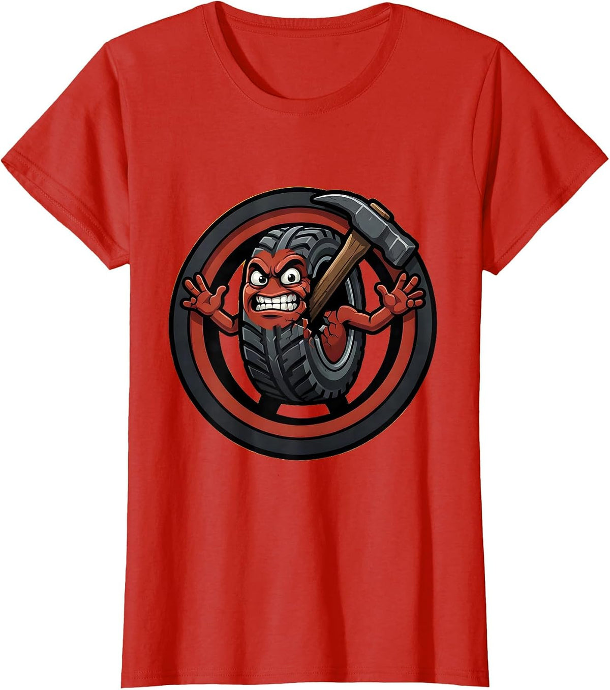 Women's Tire Iron Wedged in Split Tire Graphic T-Shirt - Red