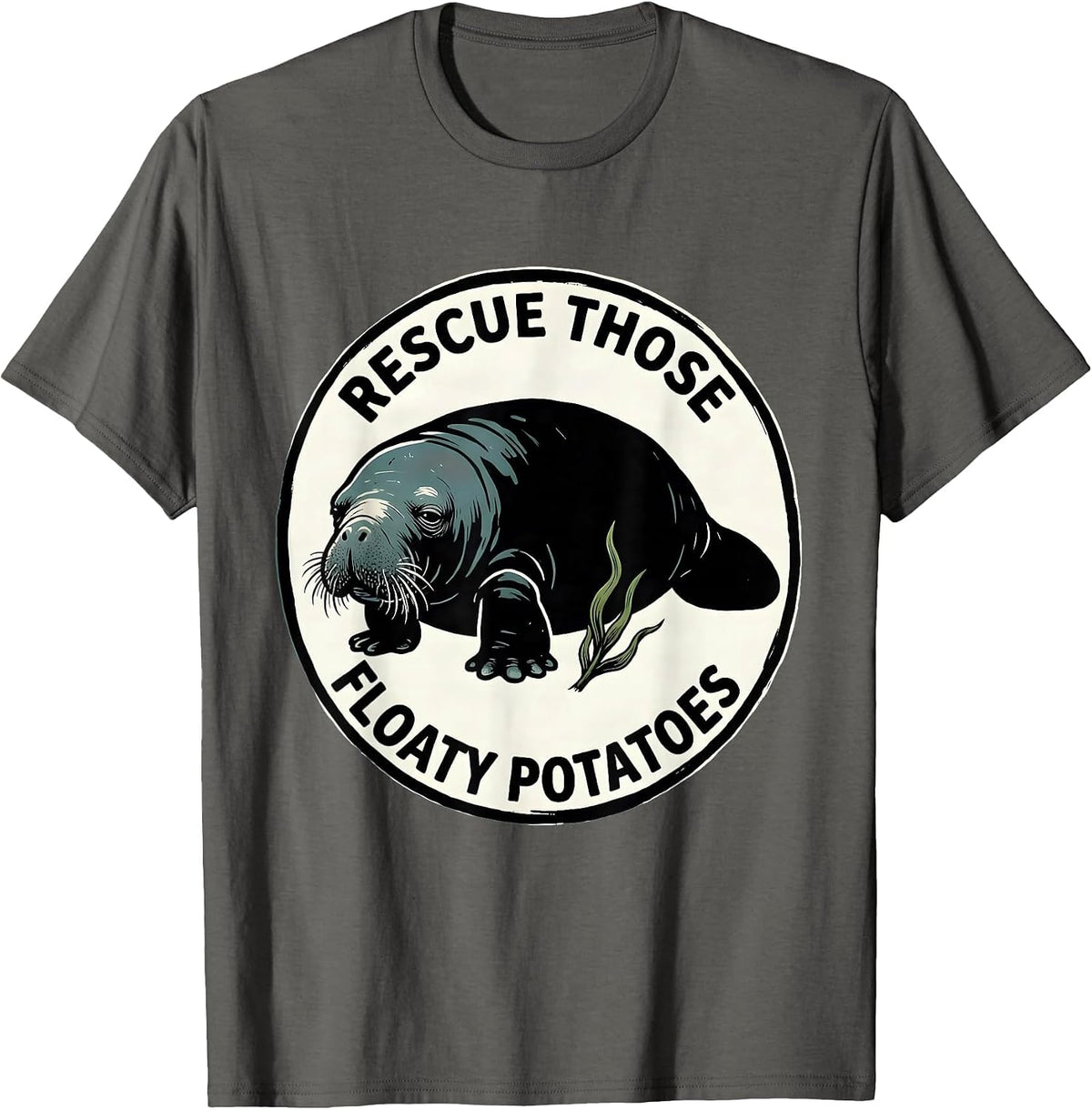 Men's Rescue Those Floaty Potatoes Funny Manatee Sea Animal Lover T-Shirt - Asphalt Grey