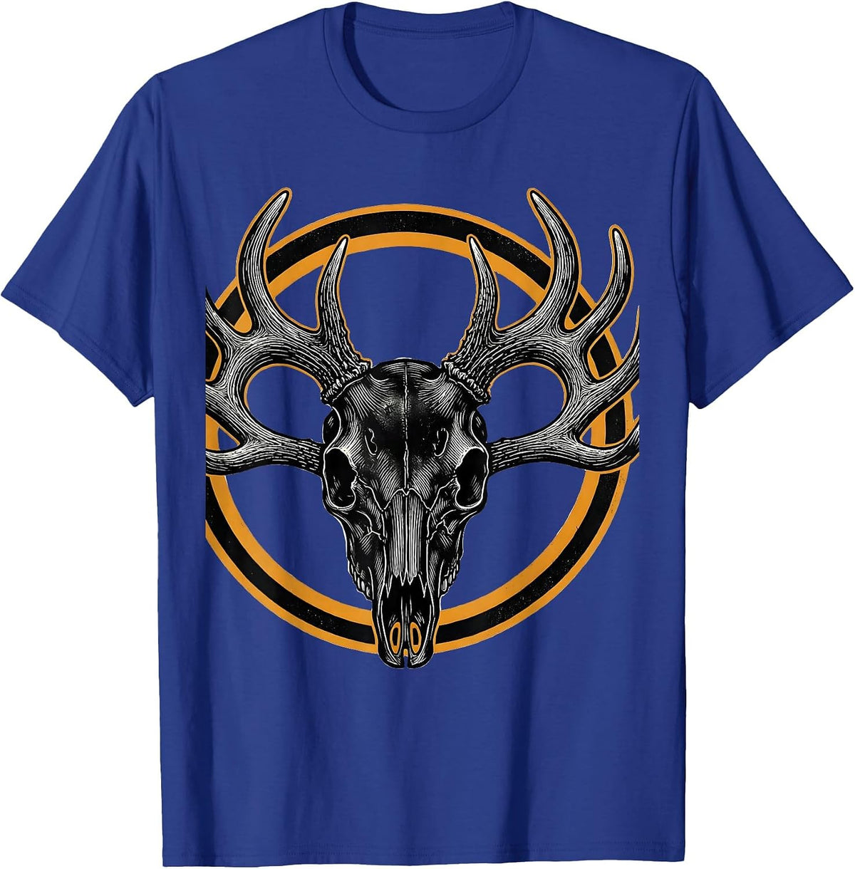 Men's Deer Skull Antler Rack Hunting Illustration T-Shirt - Royal Blue
