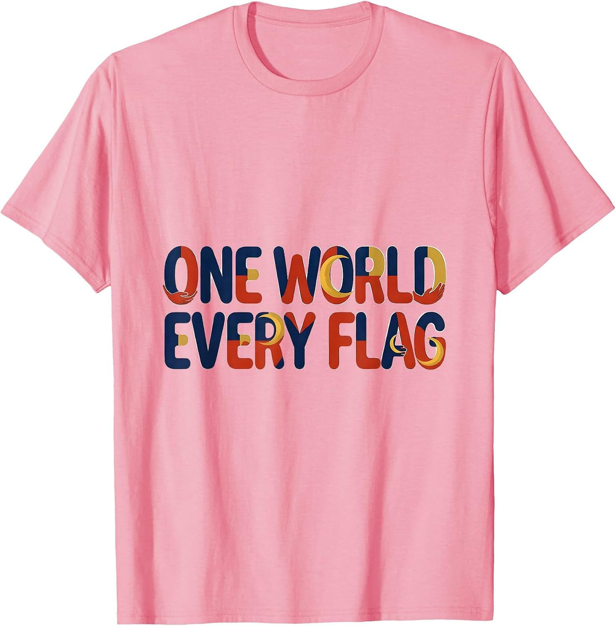 Men's One World Every Flag Bold Typography Geography Lover T-Shirt - Pink