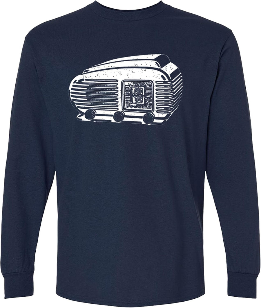 Vintage Tube Radio Long Sleeve T-Shirt Gift for Ham Radio Operators Collectors Enthusiasts Men Women - Navy