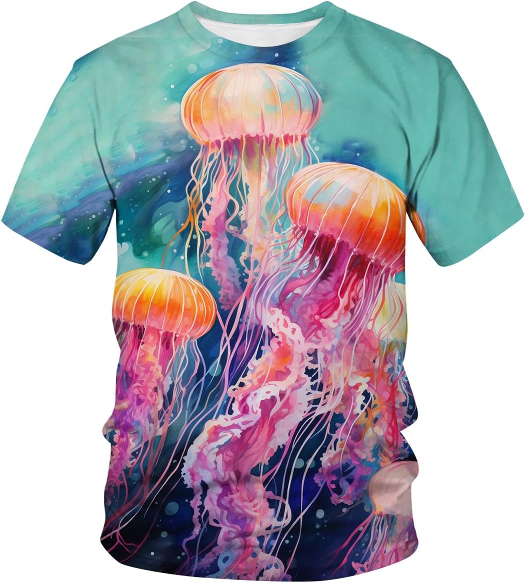 Tie Dye Jellyfish Fashion Short Sleeve T-Shirt - Multi1