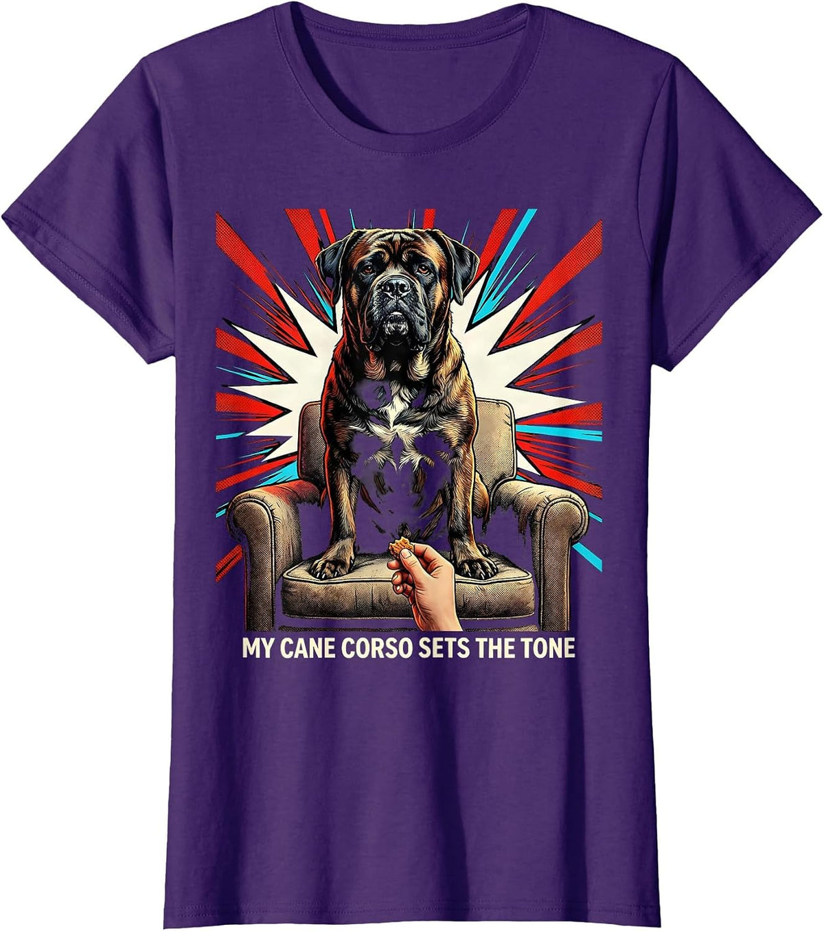 Women's My Cane Corso Sets The Tone Pop Art Dog Owner Humor T-Shirt - Purple