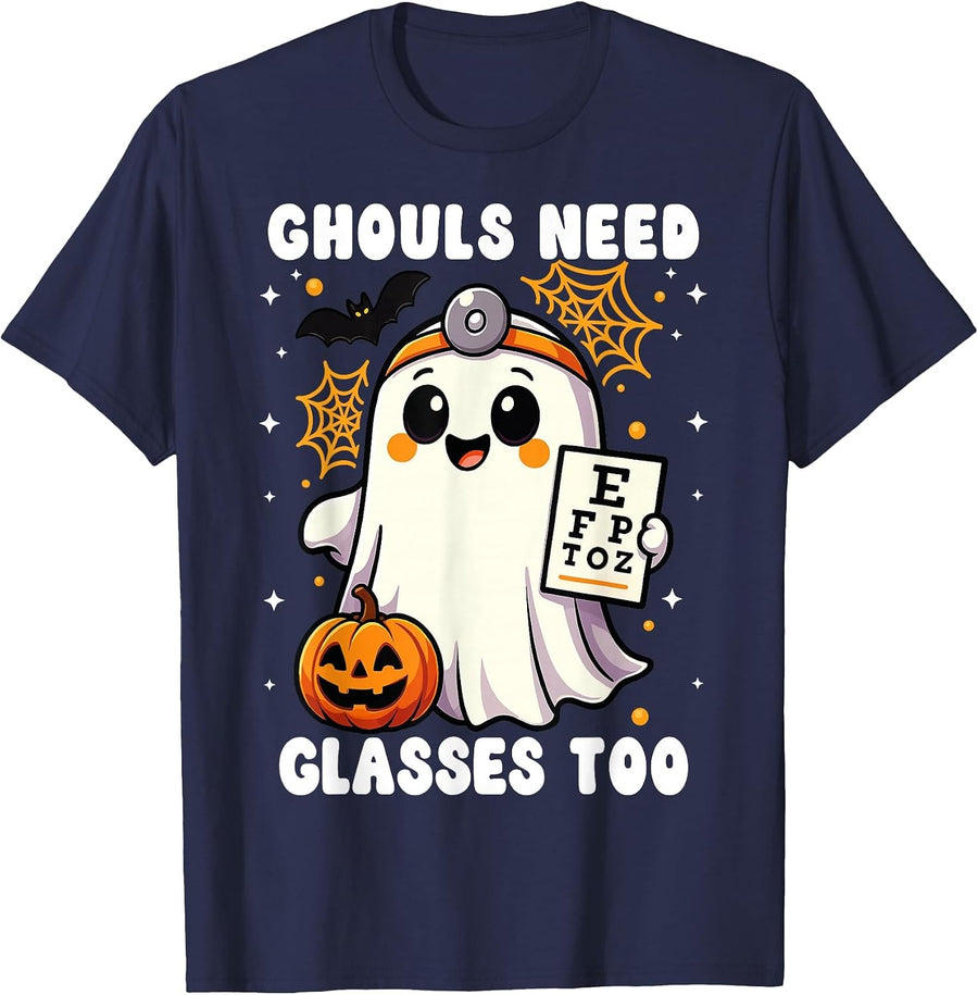 Optometry Halloween Spooky Ophthalmologist Funny Eye Doctor T-Shirt - Navy Blue