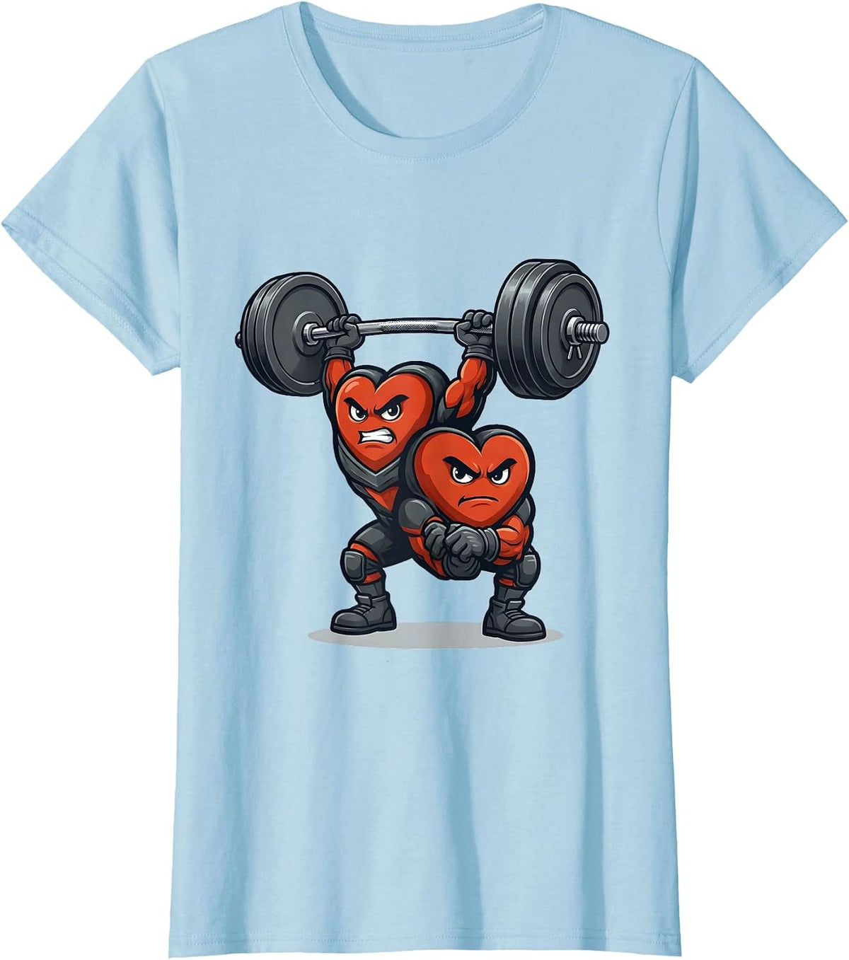 Women's Heart Mascot Gym Humor Valentine's Day Weightlifting T-Shirt - Baby Blue
