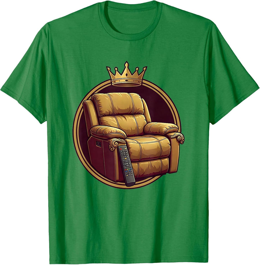 Men's Couch Throne King TV Remote Scepter Funny T-Shirt - Kelly Green