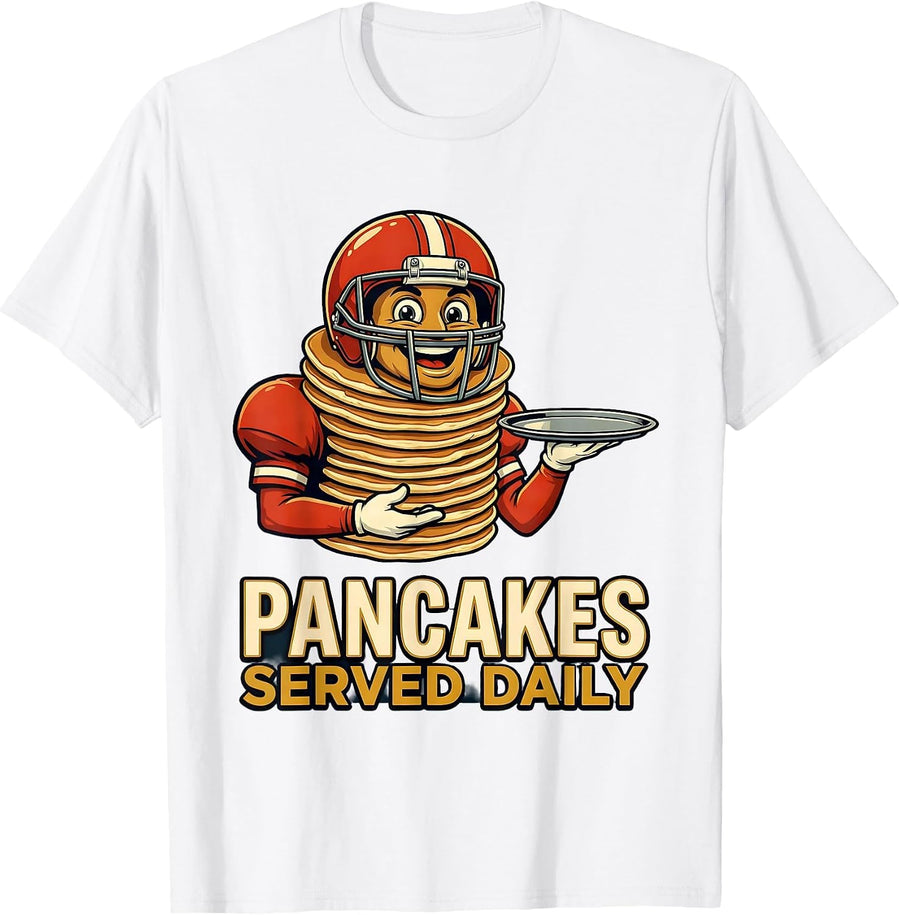 Men's Pancakes Served Daily Retro Advertising Football Lineman T-Shirt - White