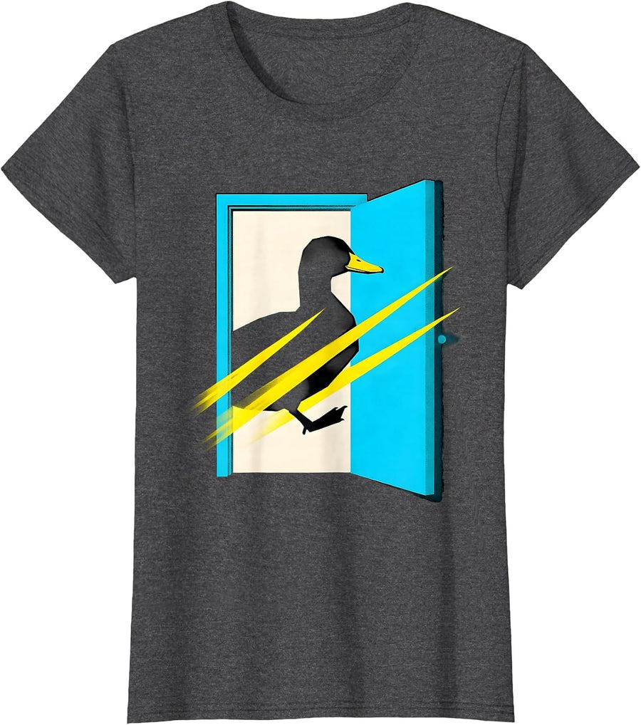 Women's Geometric Duck Silhouette Funny Duck Lover Novelty Humor T-Shirt - Dark Heather Grey