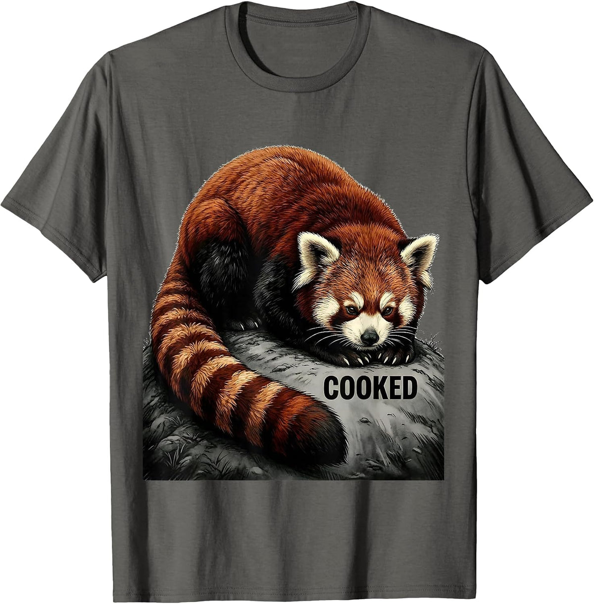 Men's Cooked Monochromatic Red Panda Lover Animal Enthusiast Humor T-Shirt - Asphalt Grey
