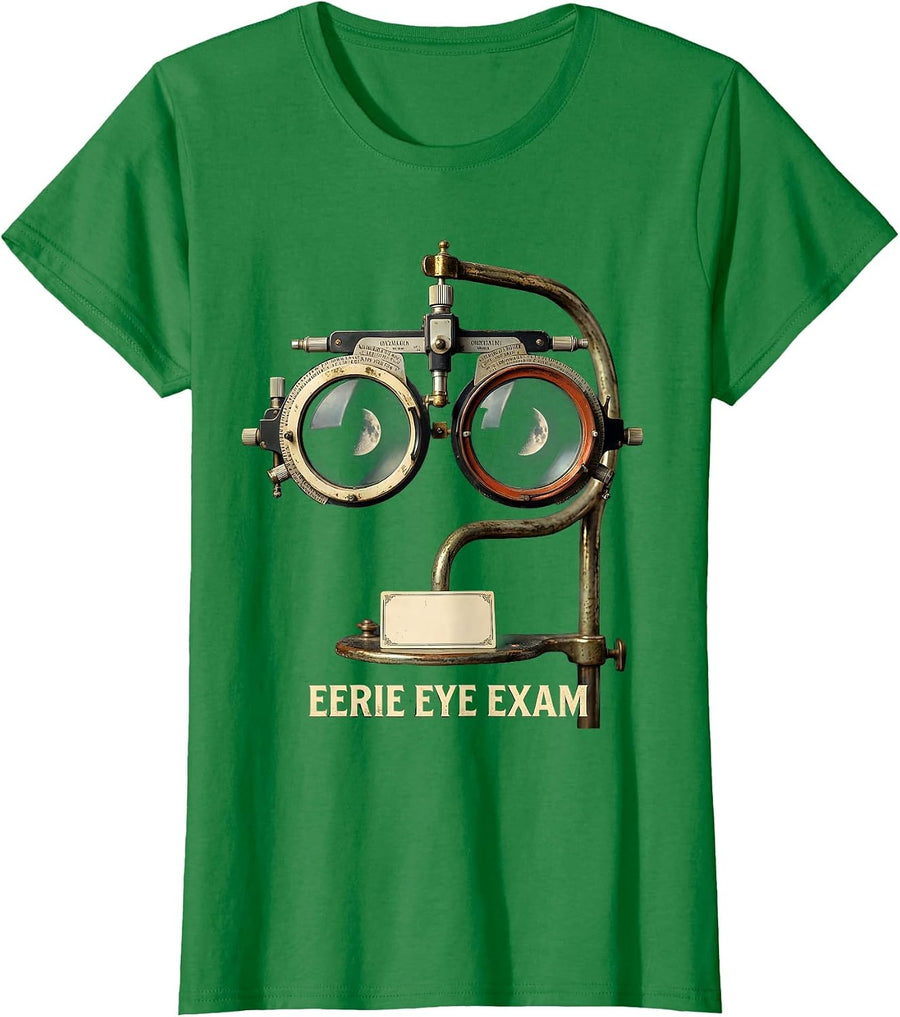 Women's Eerie Eye Exam Vintage Halloween Optometrist Eye Doctor T-Shirt - Kelly Green