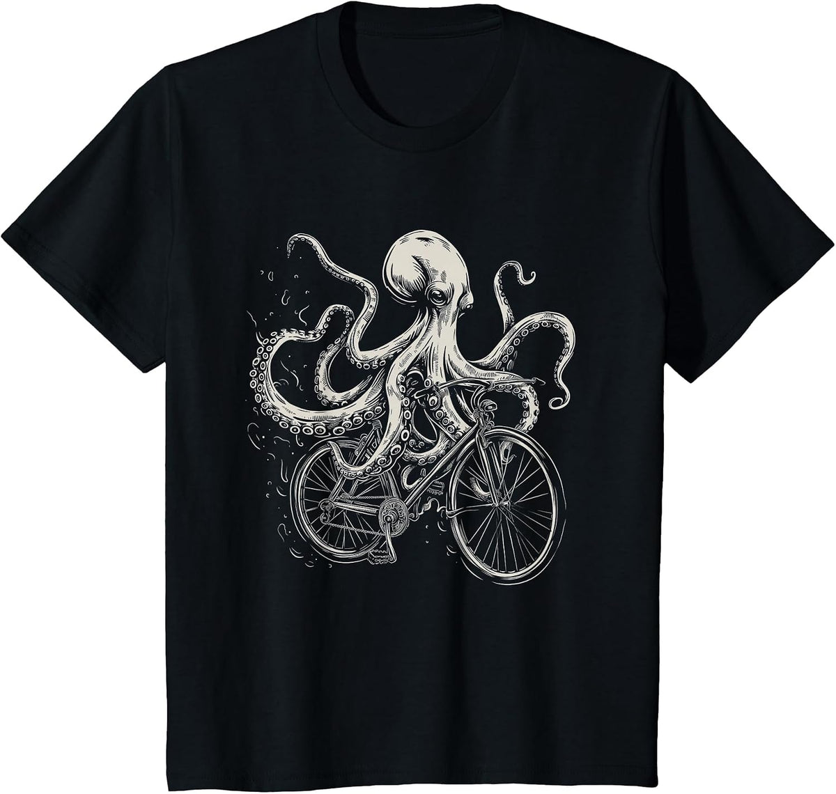 Octopus On Bicycle Funny Cycling Squid Road Bike Cyclist T-Shirt - Black