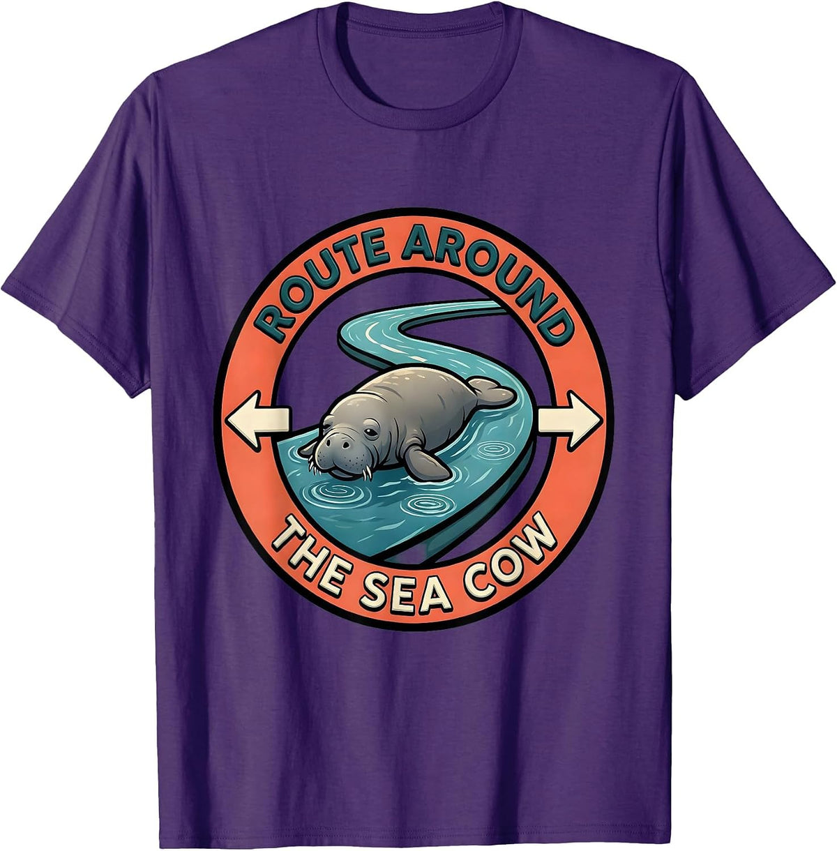 Men's Route Around The Sea Cow Cartoon Manatee Wildlife Lover T-Shirt - Purple