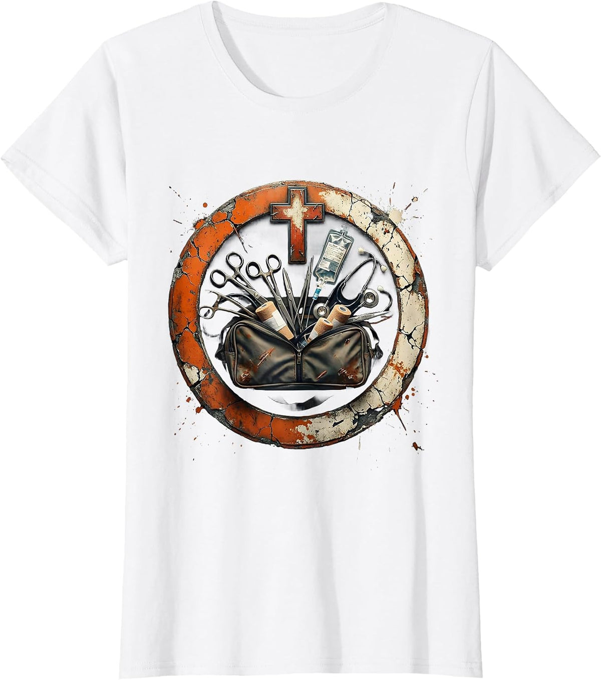 Women's EMT Trauma Bag Burst Medical Tools Graphic T-Shirt - White