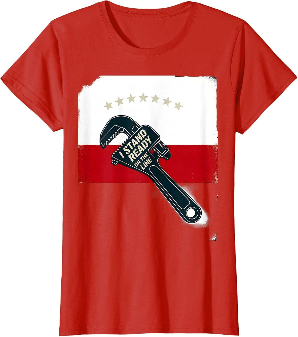 I Stand Ready On The Line Patriotic Firefighter Humor Thin T-Shirt - Red