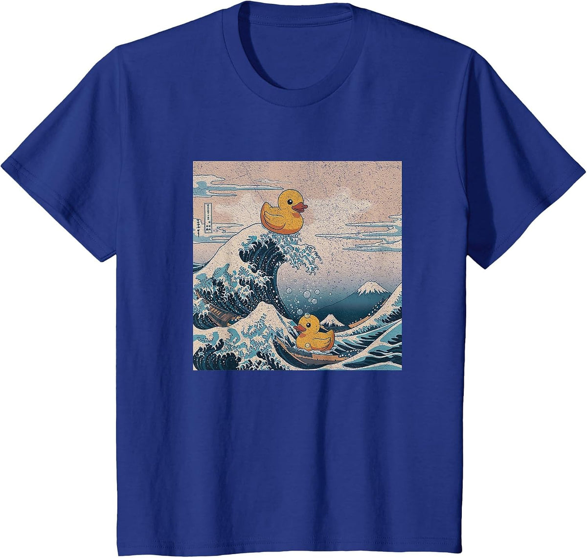 Great Wave with Rubber Ducks Funny Japanese Art Parod T-Shirt - Royal Blue