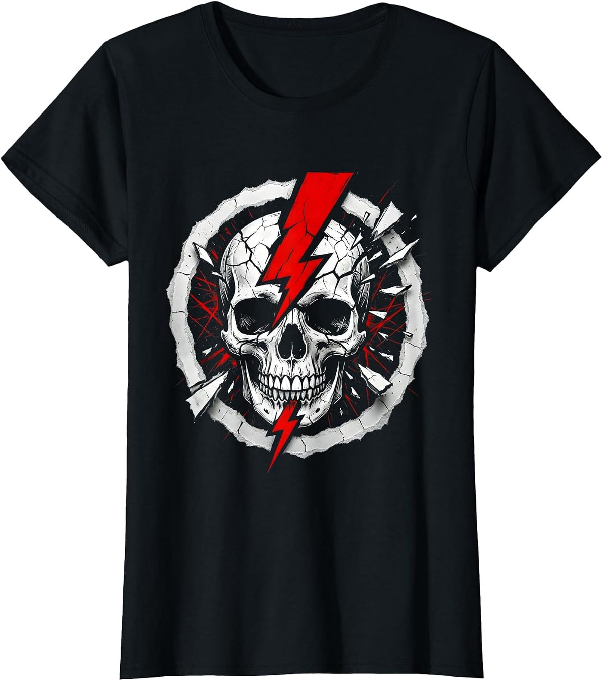 Skull Lightning Bolt Metal Band Graphic Tee T-Shirt - Black