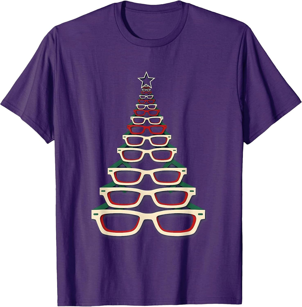 Men's Evergreen Spectacle Frame Geometric Optometrist Christmas T-Shirt - Purple