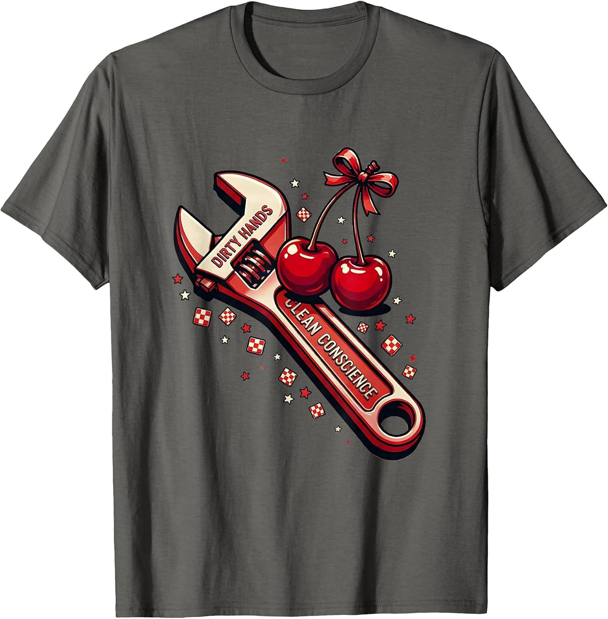 Dirty Hands Clean Conscience Mechanic Design T-Shirt - Asphalt Grey