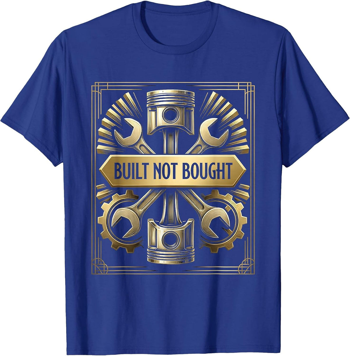 Built Not Bought Mechanic Gear Head Design T-Shirt - Royal Blue