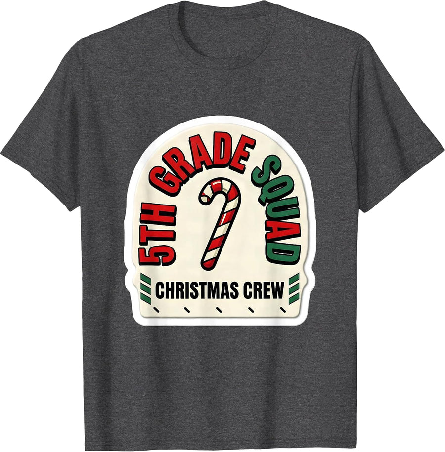Men's 5th Grade Squad Christmas Crew Teacher Squad Holiday T-Shirt - Dark Heather Grey