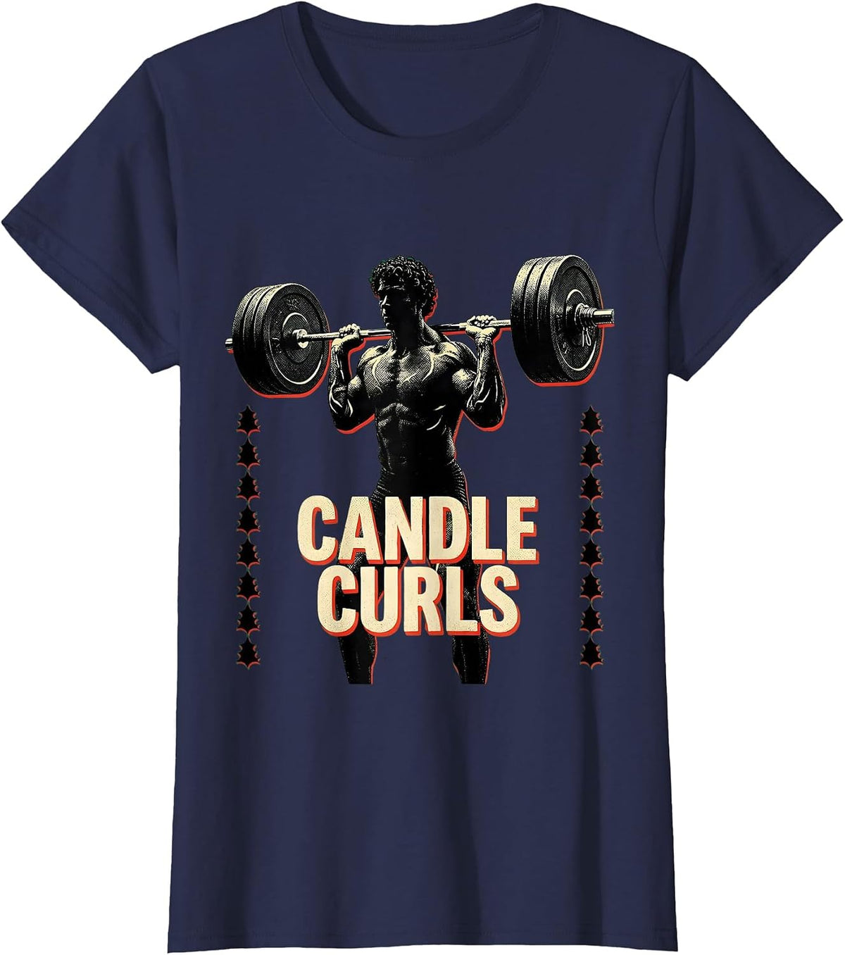 Women's Candle Curls Funny Christmas Gym Bodybuilding Weightlifting T-Shirt - Navy Blue