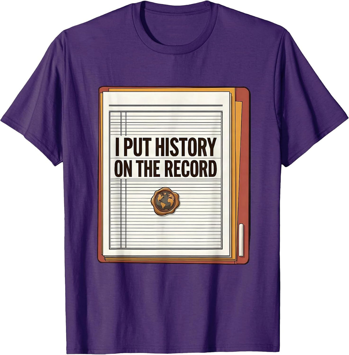 I Put History On The Record Funny History Teacher Back T-Shirt - Purple