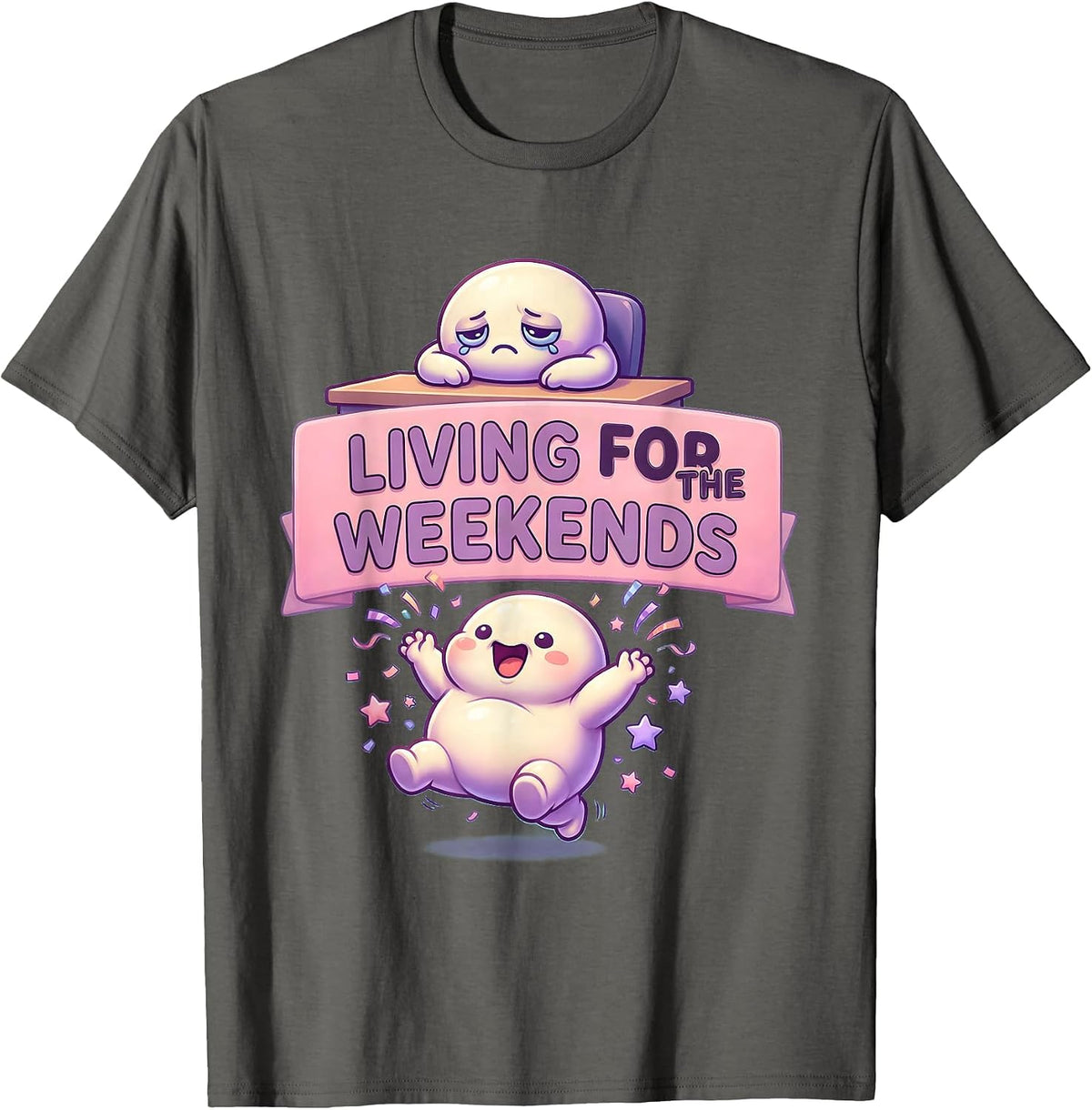 Living for the Weekends Funny Graphic Design T-Shirt - Asphalt Grey