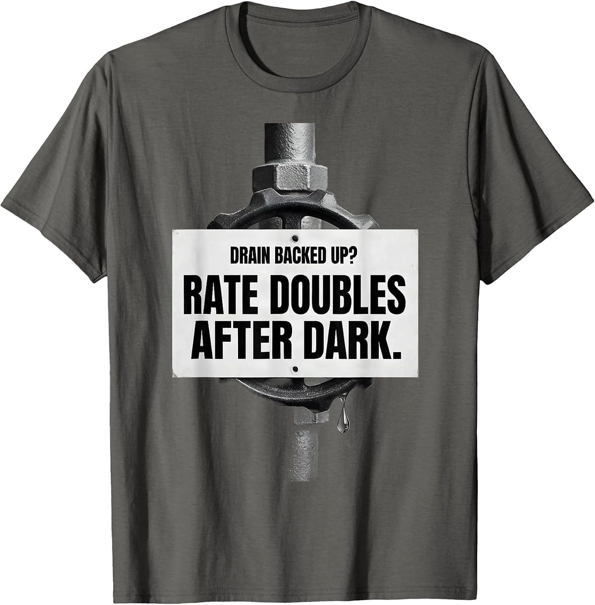 Men's Drain Backed Up? Rate Doubles After Dark Funny Plumber T-Shirt - Asphalt Grey