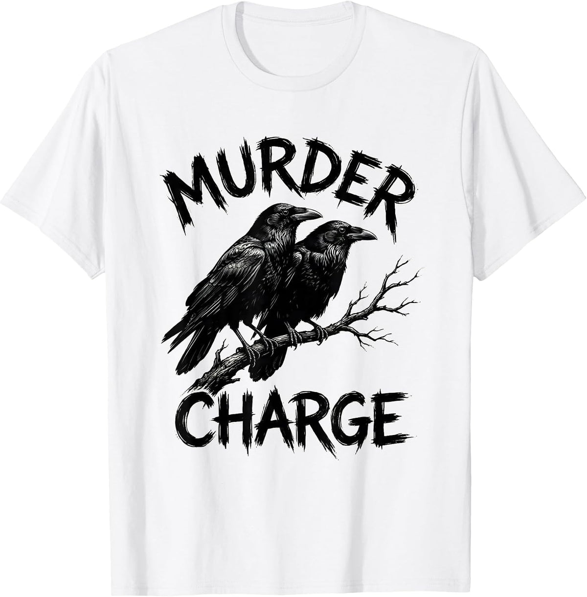 Men's Murder Charge Bold Hand-Drawn Crows Bird Lover Humor T-Shirt - White