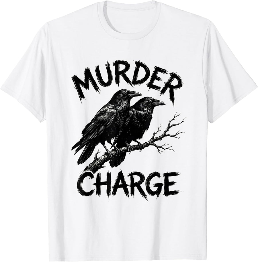 Men's Murder Charge Bold Hand-Drawn Crows Bird Lover Humor T-Shirt - White