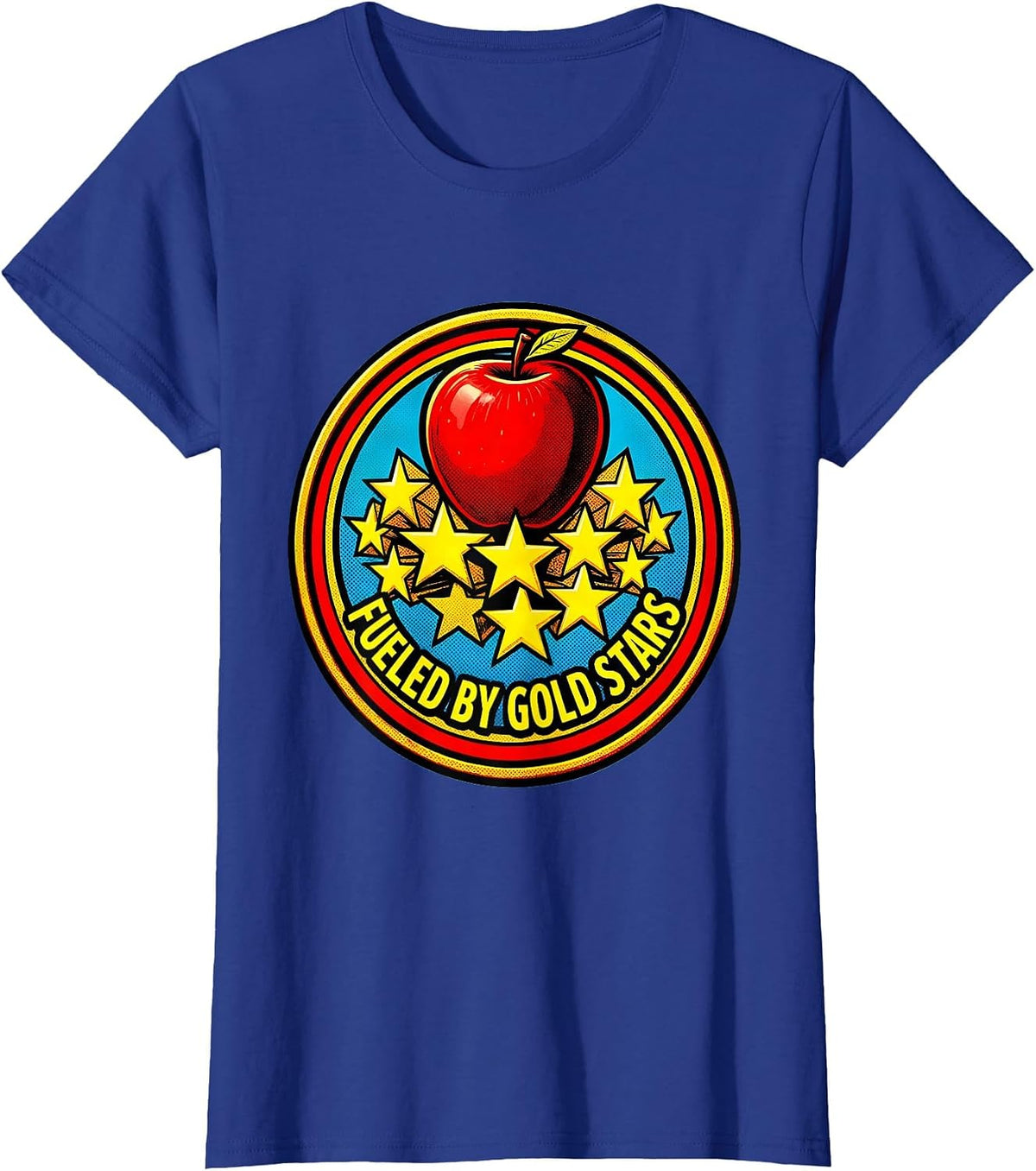 Women's Fueled by Gold Stars Third Grade Teacher Design T-Shirt - Royal Blue