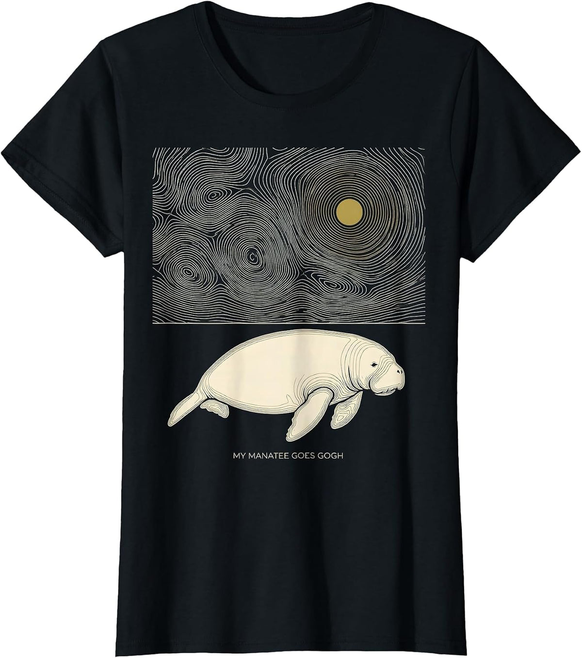 My Manatee Goes Gogh Whimsical Animal Lover Art Meme T-Shirt - Black