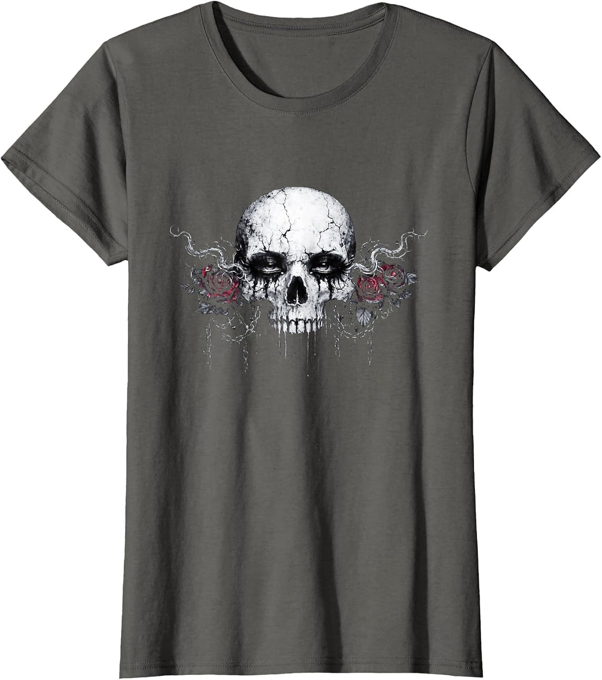 Gothic Skull Dark Romance Horror Aesthetic Emo Skull T-Shirt - Asphalt Grey