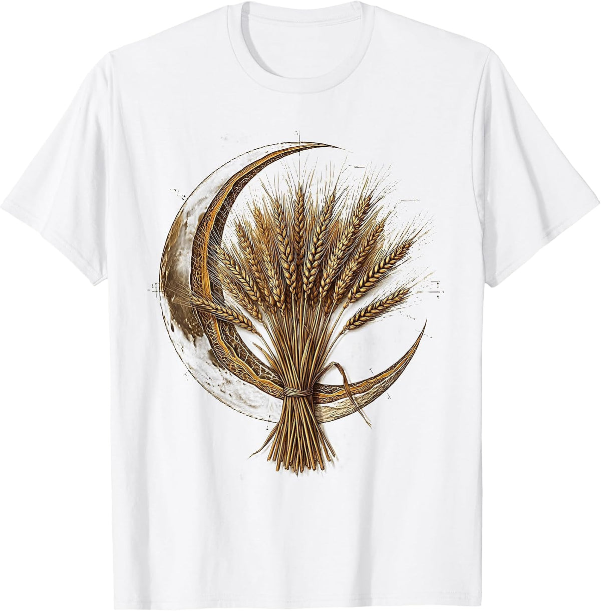 Virgo Crescent Moon Wheat Bundle Astrology Design T-Shirt - White