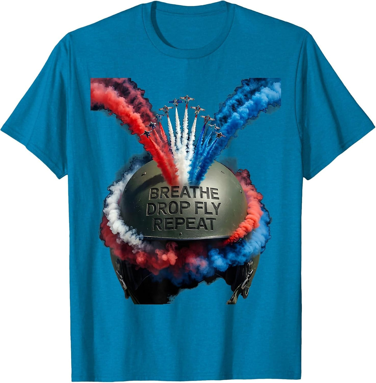 Breathe Drop Fly Repeat Skydiving Design T-Shirt - Sapphire Blue