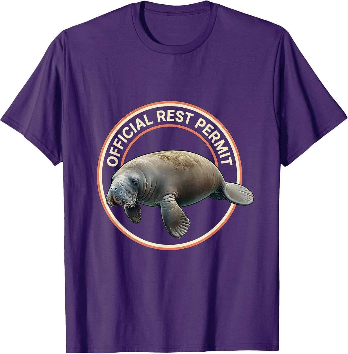 Men's Official Rest Permit Funny Manatee Wildlife Humor T-Shirt - Purple