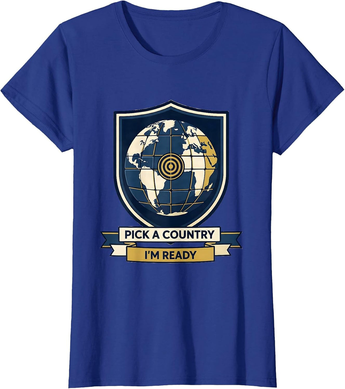 Women's Pick A Country, I'm Ready Geography Lover World Flags Map T-Shirt - Royal Blue