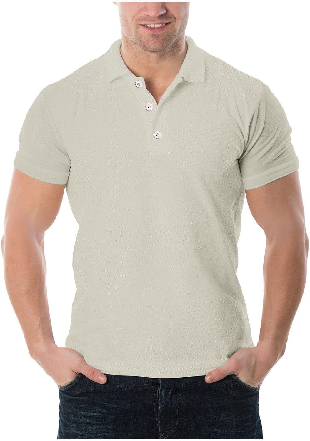 Mens Golf Shirts Short Sleeve Classic Fit Stretch Solid T-Shirts Collared Tees - Gray