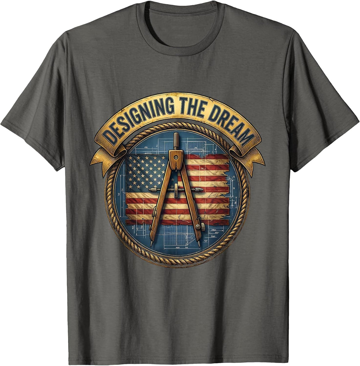 Men's Designing the Dream Labor Day Patriotic Blueprint T-Shirt - Asphalt Grey