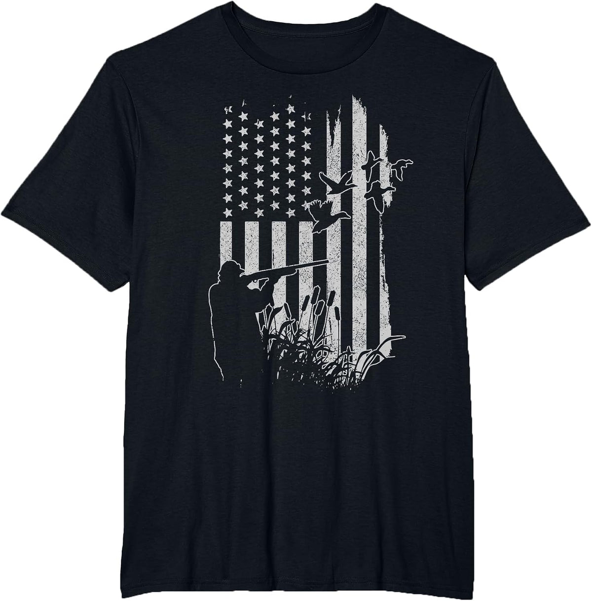Patriotic Duck Hunting American Flag Duck Hunter T-Shirt - Black