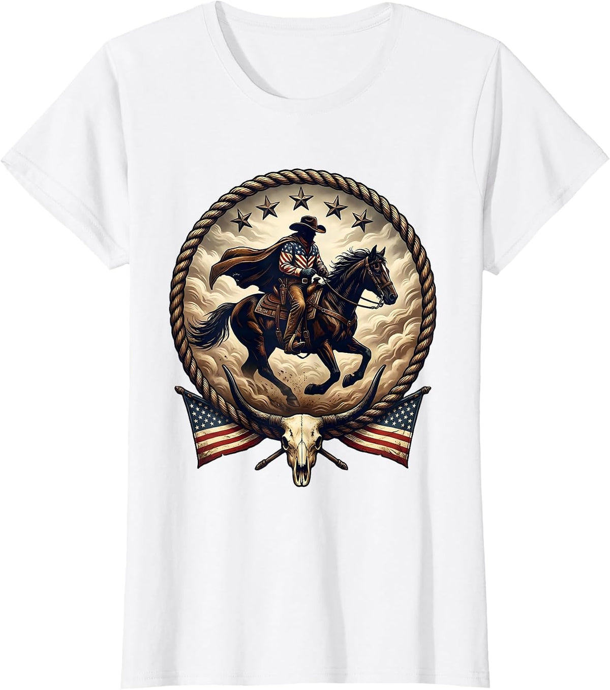 Cowboy Rider in the Fog Graphic Design T-Shirt - White