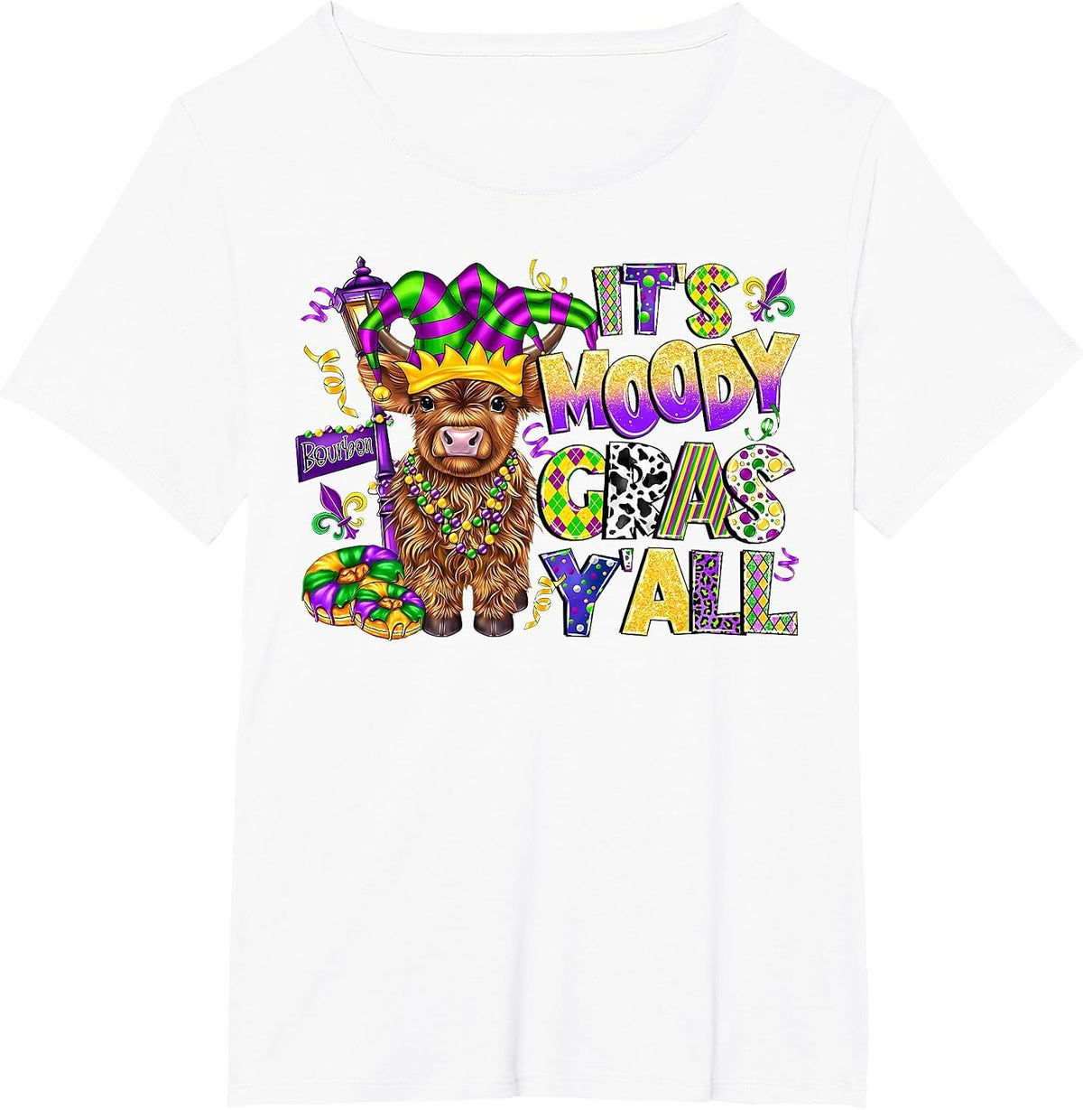 It's Moody Gras Y'all Mardi Gras Carnival Heifer Cow Farm T-Shirt - White