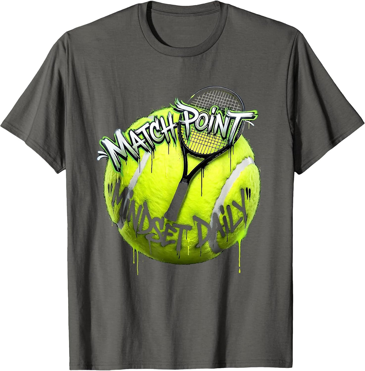 Match Point Mindset Daily Tennis Design T-Shirt - Asphalt Grey