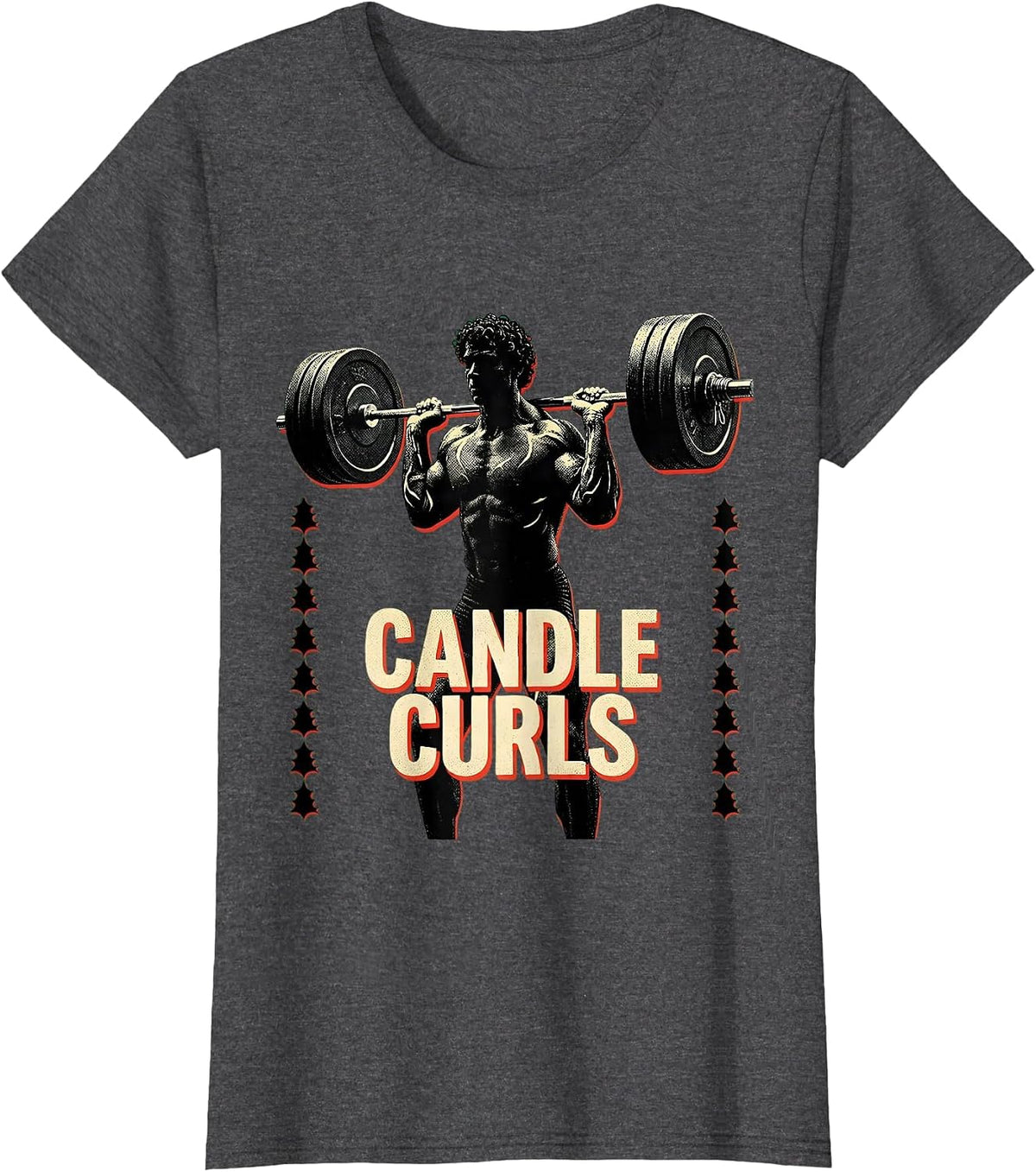 Women's Candle Curls Funny Christmas Gym Bodybuilding Weightlifting T-Shirt - Dark Heather Grey