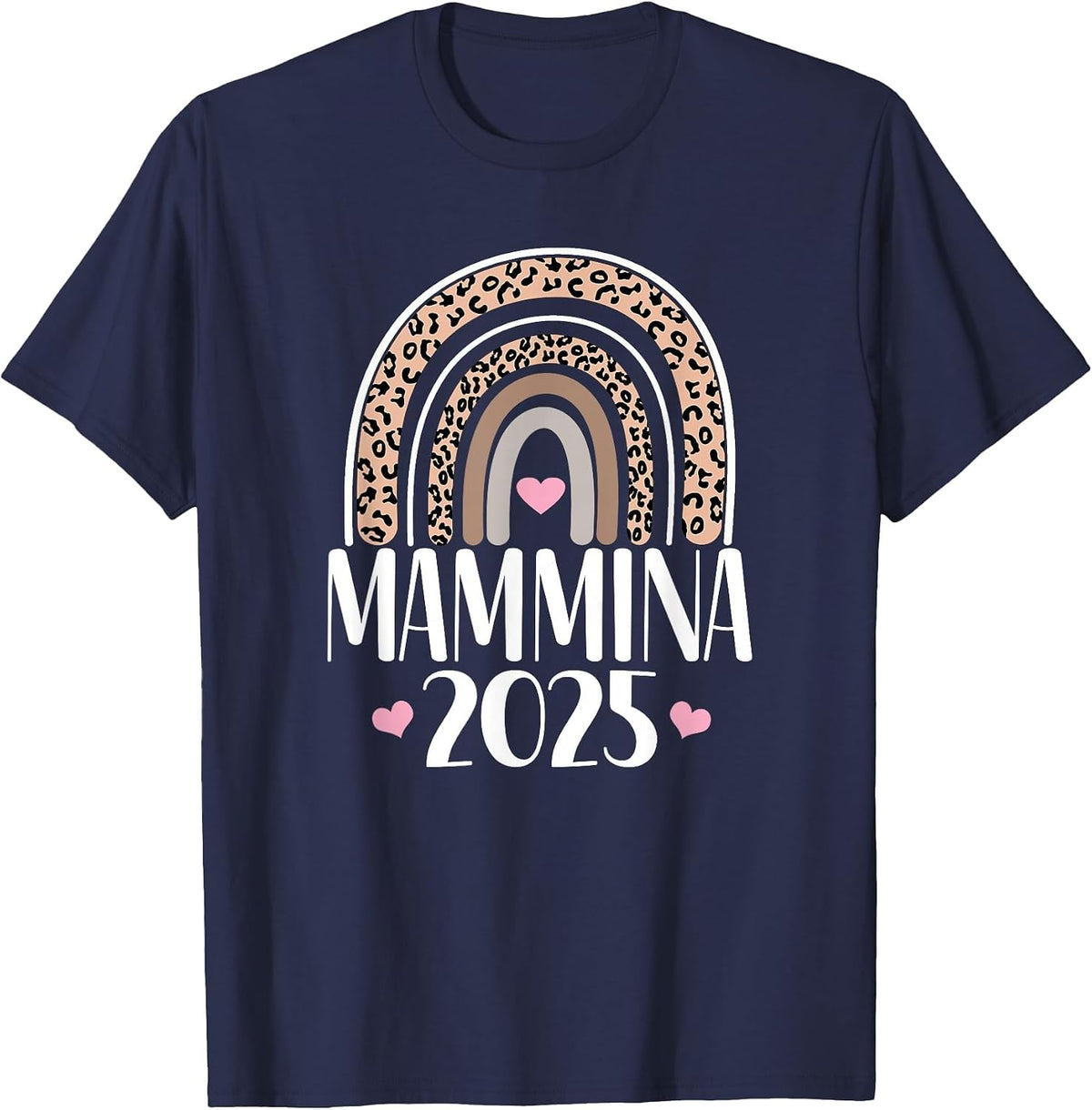 Mammina 2025 Italian Mommy Announcement Leopard Rainbow T-Shirt - Navy Blue