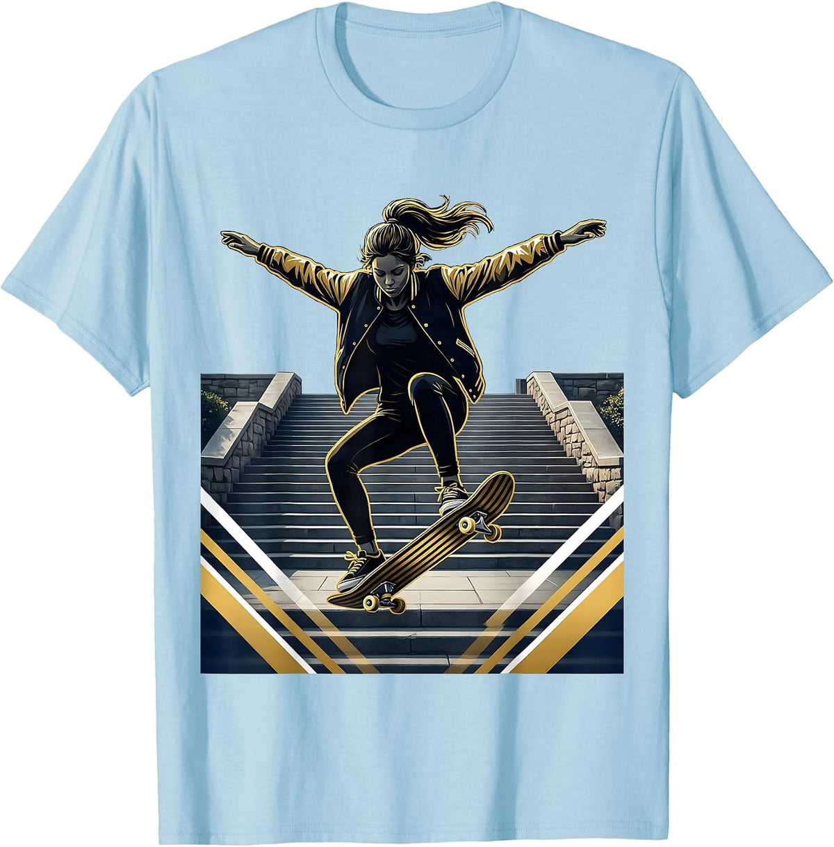Men's Skateboarder Campus Steps College Graphic T-Shirt - Baby Blue