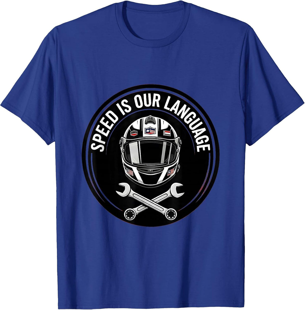Men's Speed Is Our Language Pit Crew Racing Design T-Shirt - Royal Blue