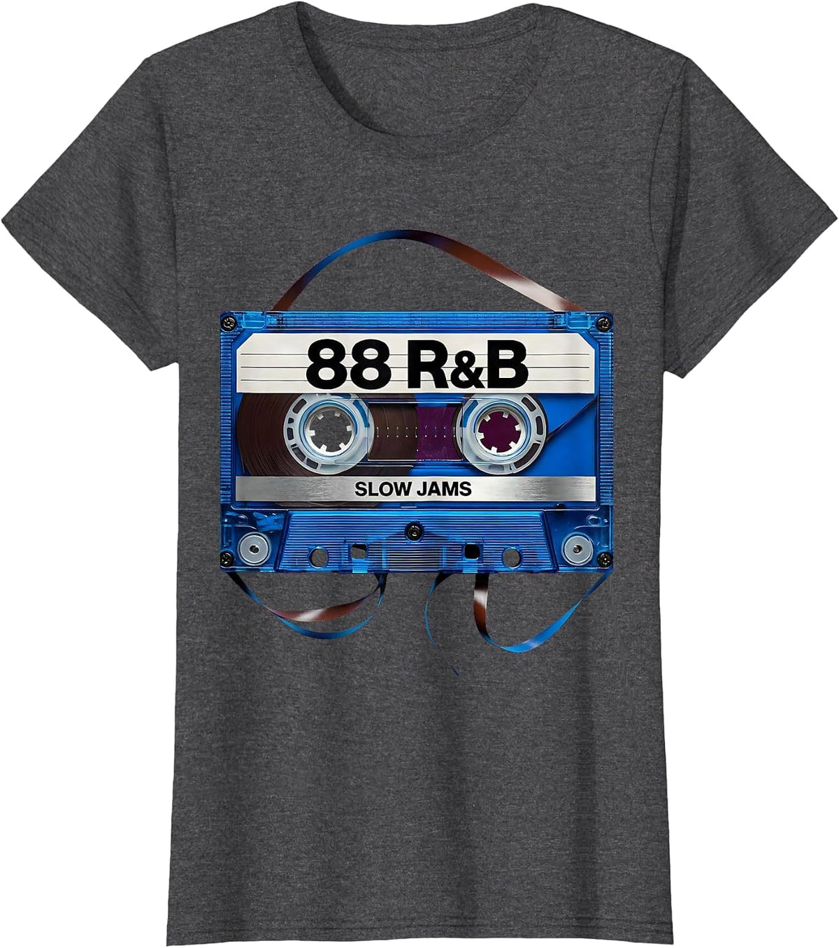 Women's 88 R&B Slow Jams Retro Cassette Deck Old School Mixtape T-Shirt - Dark Heather Grey